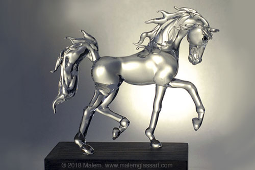 “Trotting Arabian” Borosilicate Glass Flame Worked, 7.5” Tall with Base by artist Malem Lemieux. See her portfolio by visiting www.ArtsyShark.com