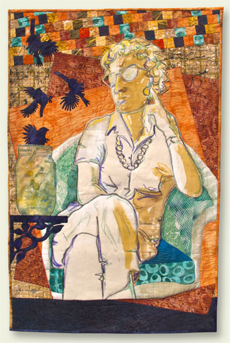 “Lillian’s Expectations” Textile Collage/Art Quilt, 30” x 41” by artist Bobbi Baugh. See her portfolio by visiting www.ArtsyShark.com