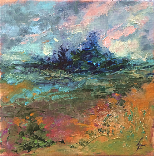 "West Wind" Oil on Canvas, 8" x 8" by artist Leanne Fink. See her portfolio by visiting www.ArtsyShark.com