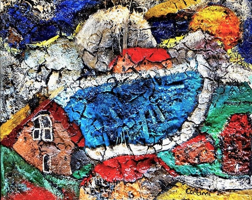 "After the Rain" (Materi Catini Series) Plastic, Wire, Wood, Stones and Found Objects on Canvas, 20" x 16" by artist Pierpaolo Catini. See his portfolio by visiting www.ArtsyShark.com