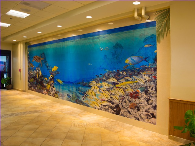 Mural at Hale Koa Hotel in Waikiki by Thomas Deir. 