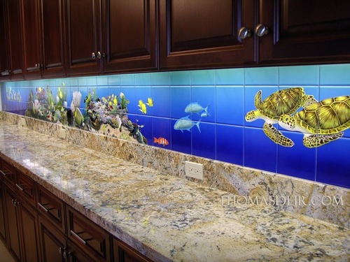 Kitchen tile backsplash mural underwater scene