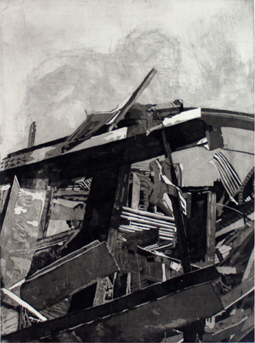 "Kodak Demolition" Aquatint, 18" x 24" by artist Dale Klein. See her portfolio by visiting www.ArtsyShark.com