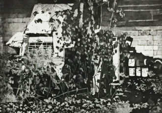 "Loader and Paint Cans" Aquatint, 20" x 16" by artist Dale Klein. See her portfolio by visiting www.ArtsyShark.com