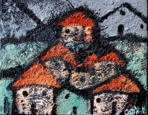 "Piccolo Villaggio" (Materi Catini Series) Stones, Stucco and Acrylic on Canvas, 10" x 8" by artist Pierpaolo Catini. See his portfolio by visiting www.ArtsyShark.com
