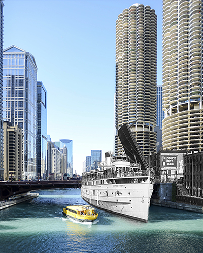 "Steamboat United States Passing State Street Bridge, Chicago" Photography, 24" x 36" by artist Mark Hersch. See his portfolio by visiting www.ArtsyShark.com