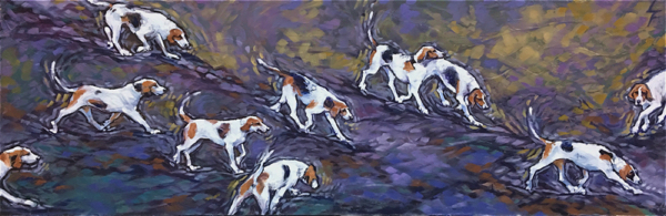 "Ware Hound" Oil on Textured Canvas, 30" x 10" by artist Leanne Fink. See her portfolio by visiting www.ArtsyShark.com