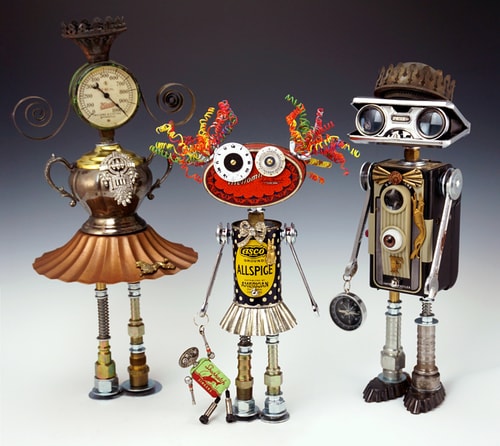 “Shirley Temple of Doom,” “Little Orphan Cannie,” and “Eye Am a Camera” Mixed Media, Various Sizes by artist Amy Flynn. See her portfolio by visiting www.ArtsyShark.com