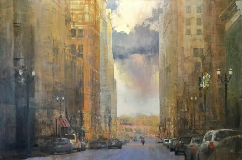 "Cloudburst Over Portland" Acrylic, 60" x 40" by artist J.M. Brodrick. See her portfolio by visiting www.ArtsyShark.com