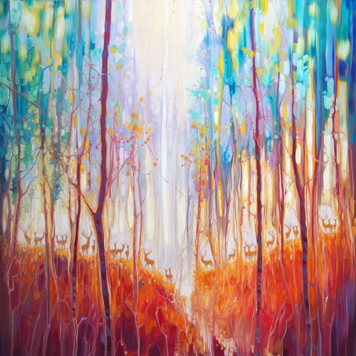 "Forest Souls" Oil, 40" x 40" by artist Gill Bustamante. See her portfolio by visiting www.ArtsyShark.com