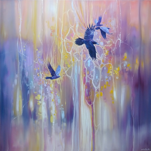 "Messengers of The Gods" Oil, 40" x 40" by artist Gill Bustamante. See her portfolio by visiting www.ArtsyShark.com