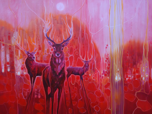 "Red Magic" Oil, 48" x 36" by artist Gill Bustamante. See her portfolio by visiting www.ArtsyShark.com