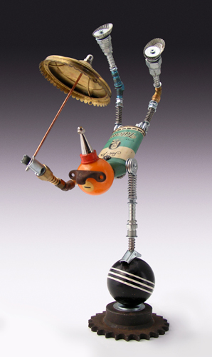 "Acrobot" Mixed Media, 20" by artist Amy Flynn. See her portfolio by visiting www.ArtsyShark.com