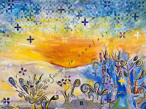 "Hosanna" Acrylic and Paper, 24" x 18" by artist Cynthia Shaw. See her portfolio by visiting www.ArtsyShark.com