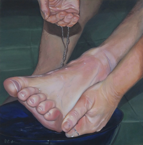 "Washing Feet" Acrylic, 24" x 24" by artist Debra Cootware. See her portfolio by visiting www.ArtsyShark.com