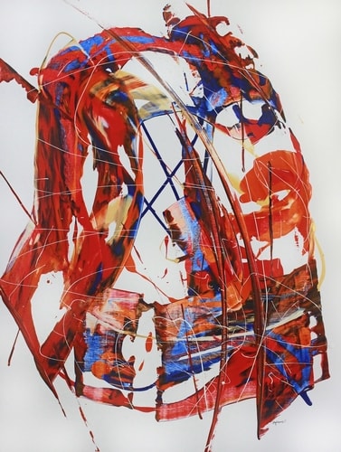 “Feeding the Fire Dragon” Acrylic, Tempura and Latex Paint on Canvas, 36” x 48” by artist Stephanie Holznecht. See her portfolio by visiting www.ArtsyShark.com