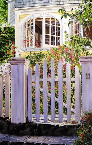 "Garden Gate Eleven" Watercolor, 20" x 28" by artist John Bowen. See his portfolio by visiting www.ArtsyShark.com