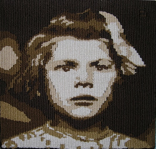 "Little Spinner Girl" Tapestry, 13" x 13" by artist Barbara Burns. See her portfolio by visiting www.ArtsyShark.com