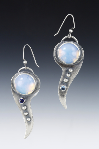 “Moon Drop Earrings” Opalite, Blue Topaz, Sapphire and Sterling Silver, .5" x 2" x .25" by artist Dawn Middleton. See her portfolio by visiting www.ArtsyShark.com