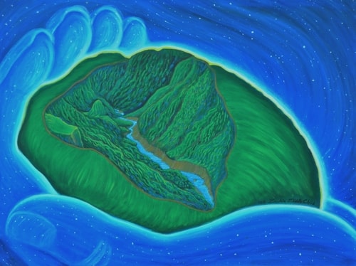 "In God's Hands" Oil, 50" x 38" by artist Zachia Middlechild. See her portfolio by visiting www.ArtsyShark.com