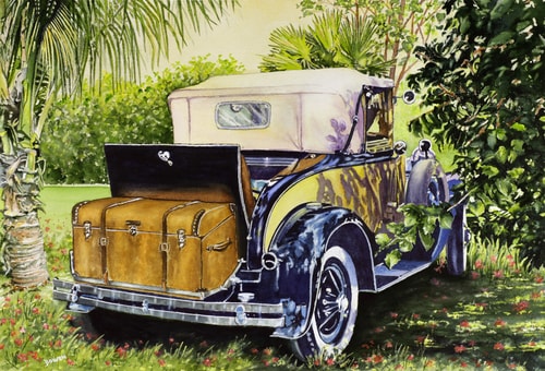 "Antique Car" Watercolor, 25" x 17" by artist John Bowen. See his portfolio by visiting www.ArtsyShark.com