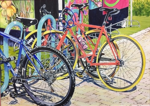 "Art Fair Bikes" Watercolor, 26" x 20" by artist John Bowen. See his portfolio by visiting www.ArtsyShark.com