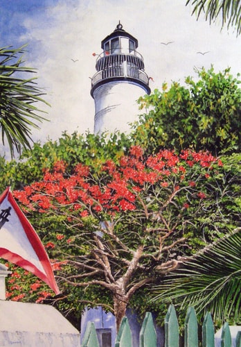 "Key West Lighthouse II" Watercolor, 20" x 28" by artist John Bowen. See his portfolio by visiting www.ArtsyShark.com