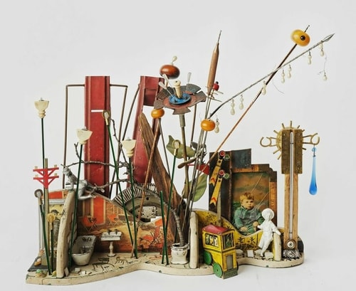 “My life as a Boy” Assemblage, 18” x 16” x 5” by artist Gale Rothstein. See her portfolio by visiting www.ArtsyShark.com