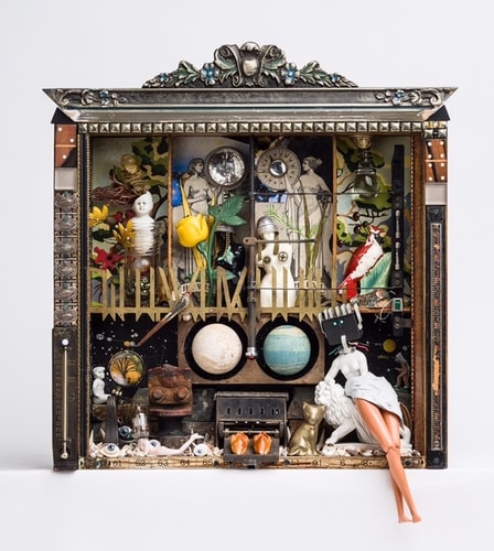 “The Poet's Café” Assemblage, 18” x 19” x 5” by artist Gale Rothstein. See her portfolio by visiting www.ArtsyShark.com