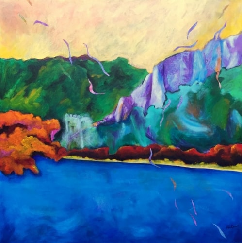 “Castle Coast” Acrylic, 24” x 24” by artist Elizabeth Fontaine-Barr. See her portfolio by visiting www.ArtsyShark.com