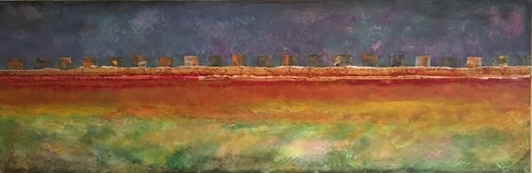 "New Mexico Landscape" Acrylic and Mixed Media Collage on Canvas, 36" x 12" by artist Maria S. Martin. See her portfolio by visiting www.ArtsyShark.com