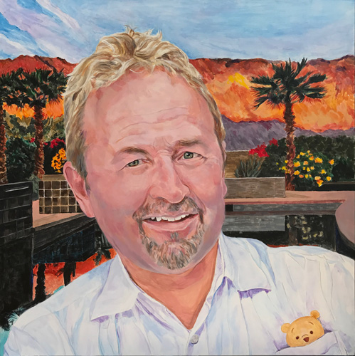 “Paul, Palm Springs and Pooh Bear” Acrylic on GessoBoard, 16" x 16" by artist Betzi Stein. See her portfolio by visiting www.ArtsyShark.com