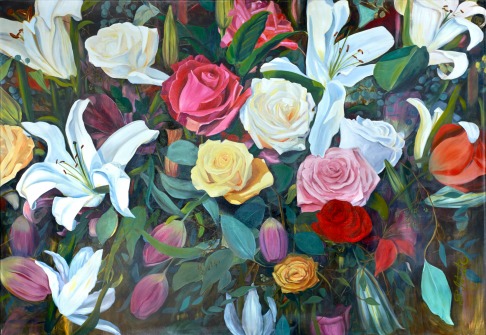 "Abundance" Oil on Linen, 108" x 78". See her portfolio by visiting www.ArtsyShark.com