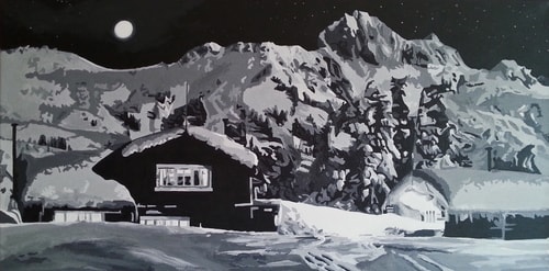 “She Sees Mirages of Mountain Ranges” Acrylic on Canvas, 30” x 15” by artist Connie Dillon. See her portfolio by visiting www.ArtsyShark.com
