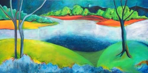 “Tranquil Reflection” Acrylic, 48” x 24” by artist Elizabeth Fontaine-Barr. See her portfolio by visiting www.ArtsyShark.com