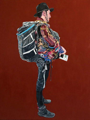 "Travelin' Man" Acrylic on Canvas, 36" x 48" by artist Betzi Stein. See her portfolio by visiting www.ArtsyShark.com