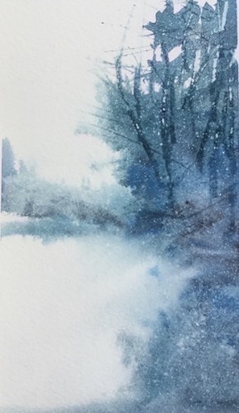 "Winter Skol" Watercolor on Paper, 5" x 9" by artist Steve Griggs. See his portfolio by visiting www.ArtsyShark.com