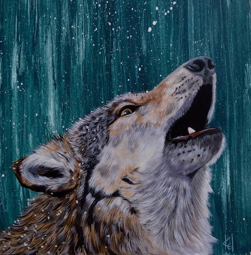 "Wolf Trail" Acrylic, 20" x 28" by artist Kelly Moran. See her portfolio by visiting www.ArtsyShark.com