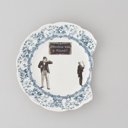 "What the Butler Saw" Ceramic Decal on Vintage Plate, Various Sizes by artist Debbie Carne. See her portfolio by visiting www.ArtsyShark.com