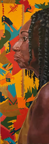 “Woman in Front of My Painting” Acrylic on Canvas, 12" x 36" by artist Betzi Stein. See her portfolio by visiting www.ArtsyShark.com