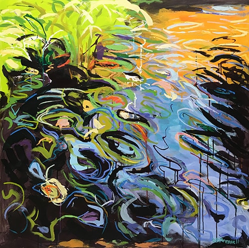 “Koi Ripples I” Acrylic and Oil Paint Stick on Canvas, 48” x 48” by artist Denise Presnell. See her portfolio by visiting www.ArtsyShark.com