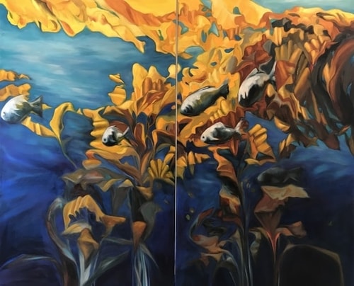 “Abundance” Diptych, Oil on Canvas, 72” x 60” by artist Leanne Hamilton. See her portfolio by visiting www.ArtsyShark.com