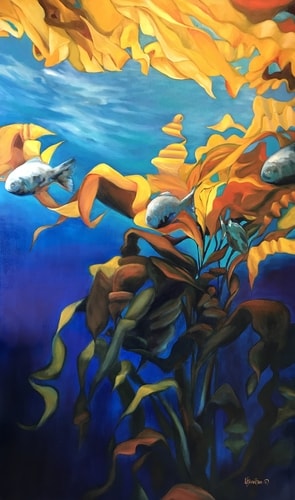 “Abundance in Orange” Oil on Canvas, 36” x 60” by artist Leanne Hamilton. See her portfolio by visiting www.ArtsyShark.com