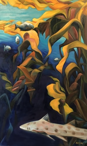 “Abundance in Thalo Blue” Oil on Canvas, 36” x 60” by artist Leanne Hamilton. See her portfolio by visiting www.ArtsyShark.com