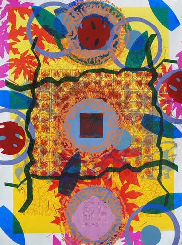 "Axis of Joy" Serigraph on Paper, 22" x 30" by artist Carlos Uribe. See his portfolio by visiting www.ArtsyShark.com