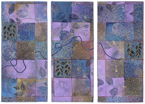 “Evening Sky #2” Mixed Media and Stitching on Cloth, 47” x 32” by artist Cheryl Rezendes. See her portfolio by visiting www.ArtsyShark.com