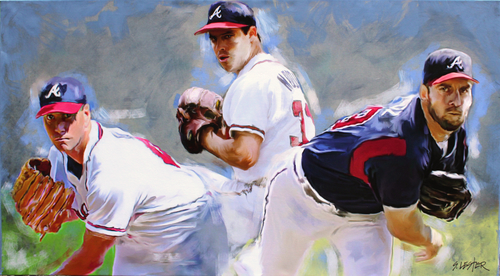 "Hall of Fame Pitching Rotation" Acrylic on Canvas, 40" x 27" by artist Steven Lester. See his portfolio by visiting www.ArtsyShark.com