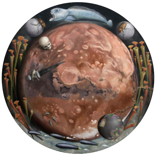 “Marte aTerrado” Oil on Canvas, 39.4” Circumference by artist Nano Sfera. See his portfolio by visiting www.ArtsyShark.com
