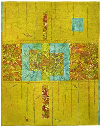 “Indian Summer” Mixed Media and Stitching on Cloth, 24” x 30” by artist Cheryl Rezendes. See her portfolio by visiting www.ArtsyShark.com