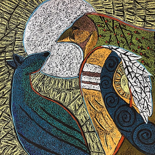 “Messengers” Oil Pastel, 20” x 25” by artist Jorn Mork. See her portfolio by visiting www.ArtsyShark.com